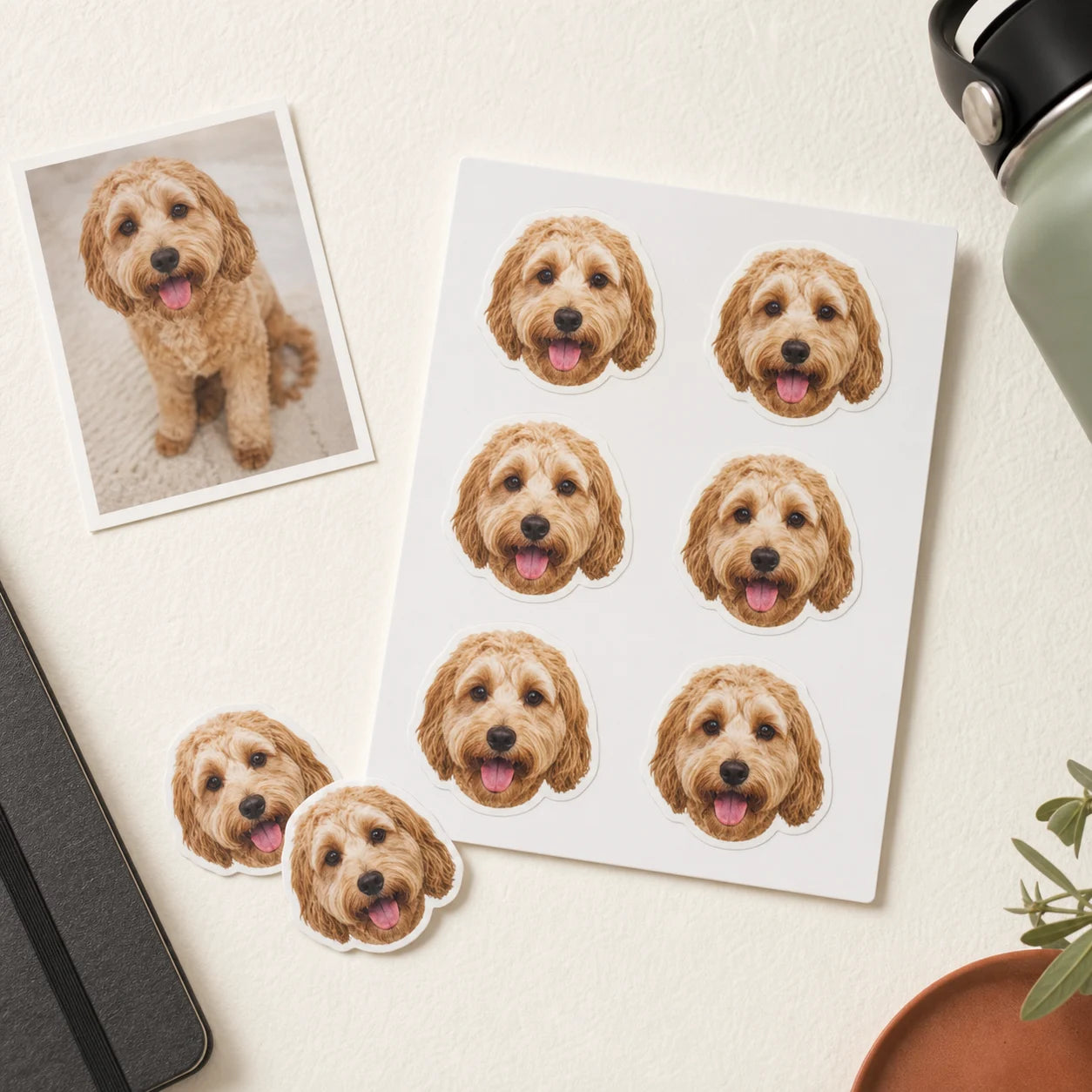 Custom dog portrait sticker sheet made from one pet photo